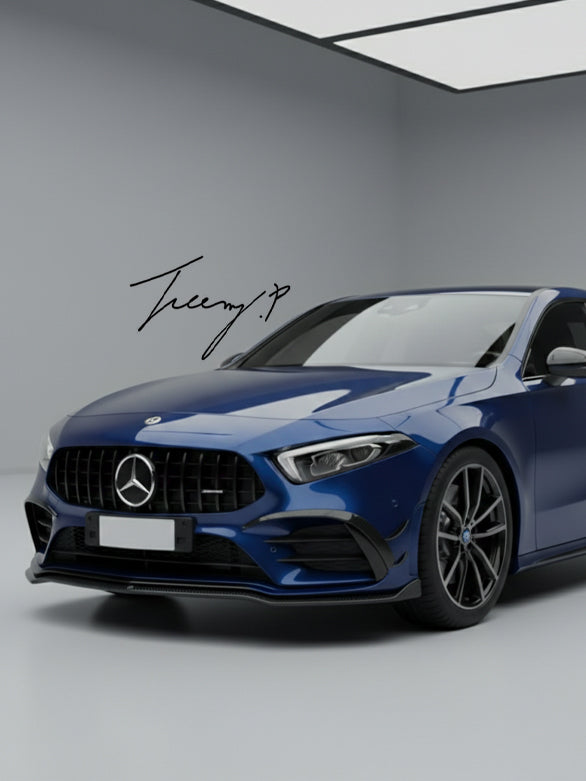 Gloss black front lip splitter for Mercedes A Class W177 A35 A45 AMG Line 2018 to 2023
