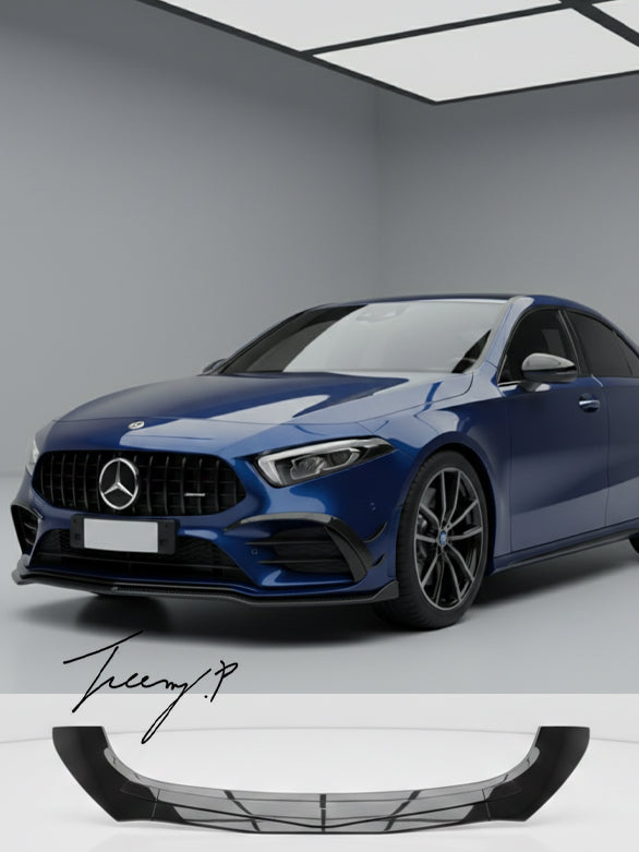 Gloss black front lip splitter for Mercedes A Class W177 A35 A45 AMG Line 2018 to 2023

