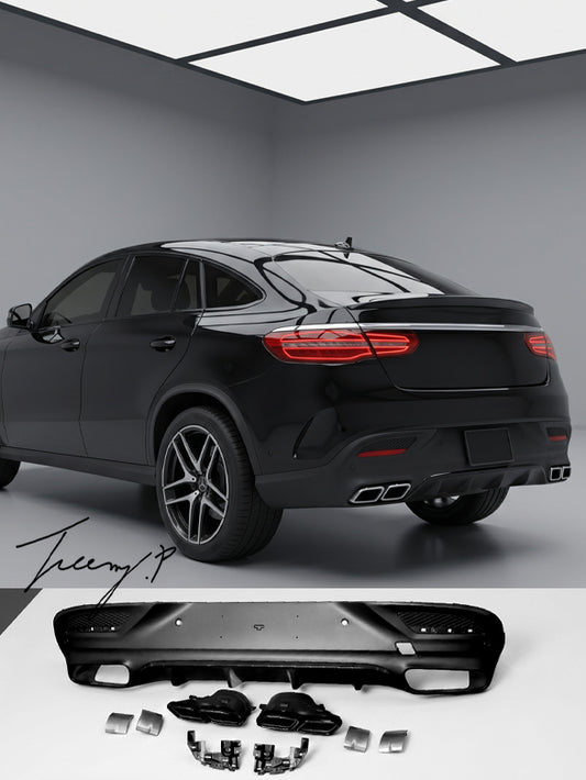GLE AMG Line conversion rear diffuser valance with black tailpipes for Mercedes GLE Coupe C292 2015 to 2019
