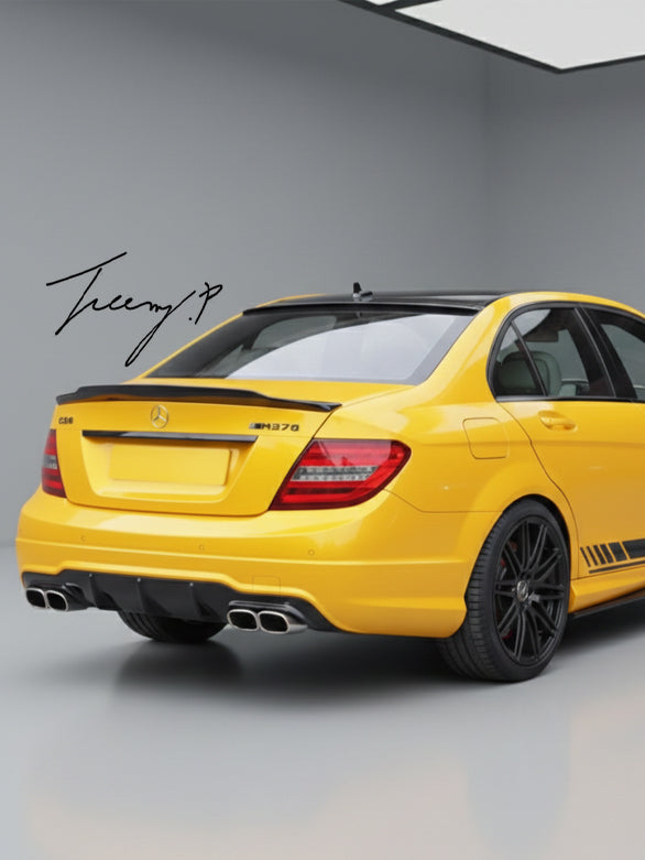 Carbon fiber PSM style boot spoiler wing installed on a 2008-2014 Mercedes-Benz C-Class W204 C63 AMG