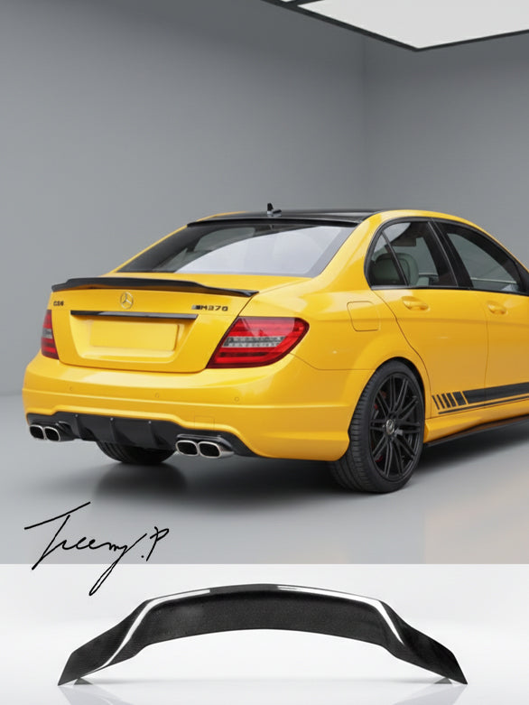 Carbon fiber PSM style boot spoiler wing installed on a 2008-2014 Mercedes-Benz C-Class W204 C63 AMG