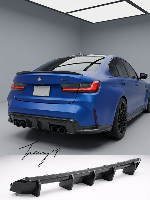 BMW G80 G81 M3 and G82 G83 M4 carbon fiber EC style big fin rear diffuser 2021 to present
