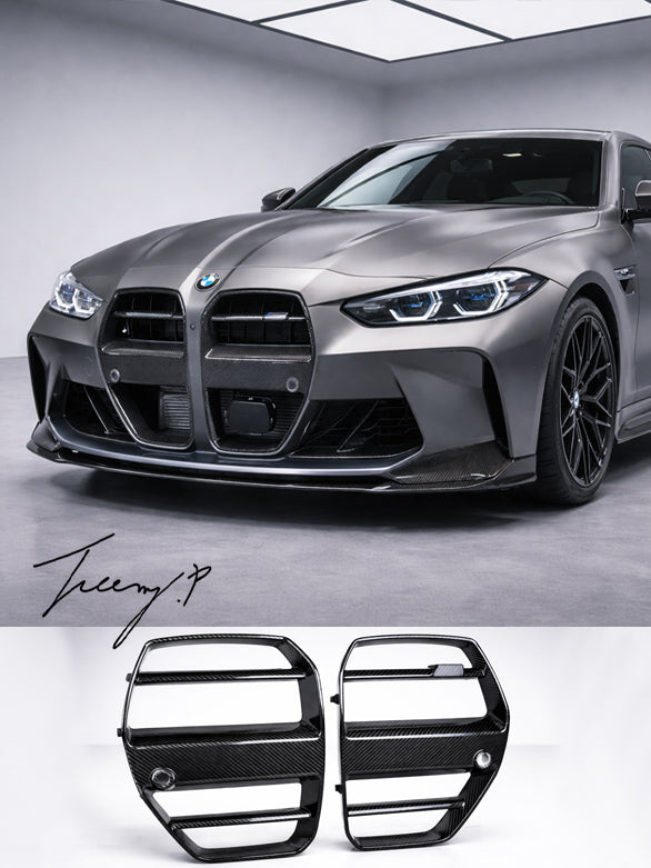 BMW G80 M3 and G82 G83 M4 2021 to 2023 GT style carbon fiber front grille upgrade
