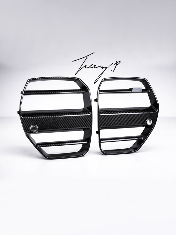 BMW G80 M3 and G82 G83 M4 2021 to 2023 GT style carbon fiber front grille upgrade
