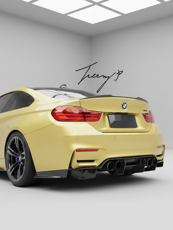 Real carbon fiber 4-piece PS style rear diffuser kit installed on a 2014-2019 BMW M3 F80 or M4 F82/F83