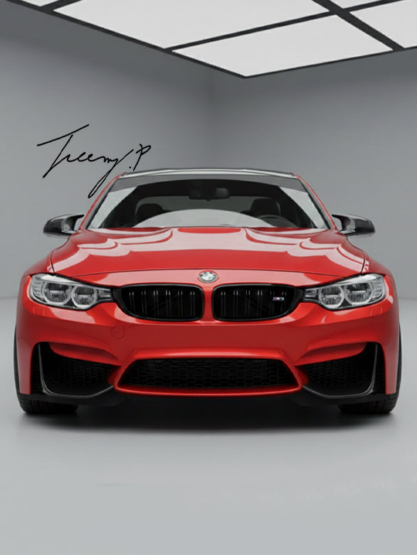 Real carbon fiber side mirror caps replacement installed on a 2014-2021 BMW M2 F87, M3 F80, or M4 F82