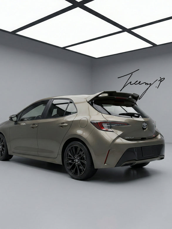 Rear Vortex style roof hatch spoiler installed on a 2018-2026 Toyota Corolla E210 Hatchback