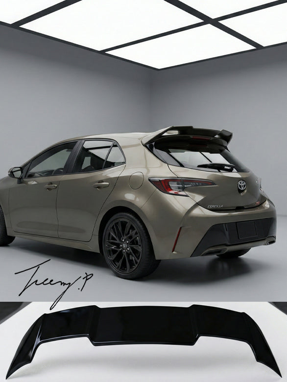 Rear Vortex style roof hatch spoiler installed on a 2018-2026 Toyota Corolla E210 Hatchback