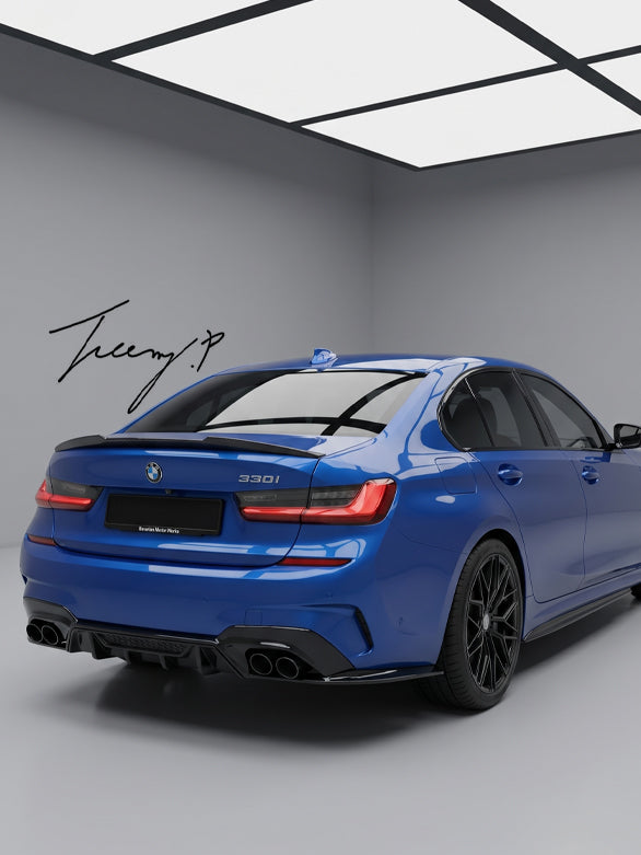 Gloss black rear diffuser with quad exhausts for BMW 3 Series G20 2018 to 2020 340i look
