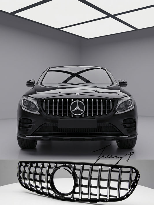 Chrome Panamericana GT style grille for Mercedes Benz GLC SUV X253 C253 2016 to 2020
