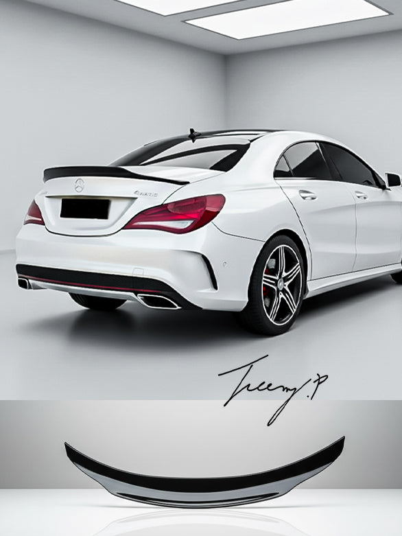PSM-style gloss black rear boot spoiler fitted to a Mercedes-Benz CLA W117 (2013–2019).