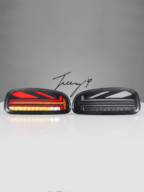 Smoked LED rear tail light lamps assembly installed on a 2015-2024 MINI Cooper Clubman F5
