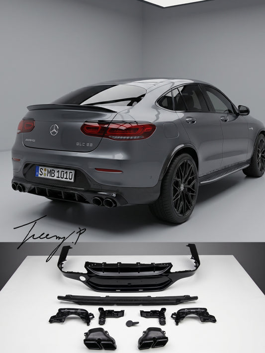 AMG GLC63 conversion rear diffuser with black pipes for Mercedes GLC Coupe C253 2016 and newer
