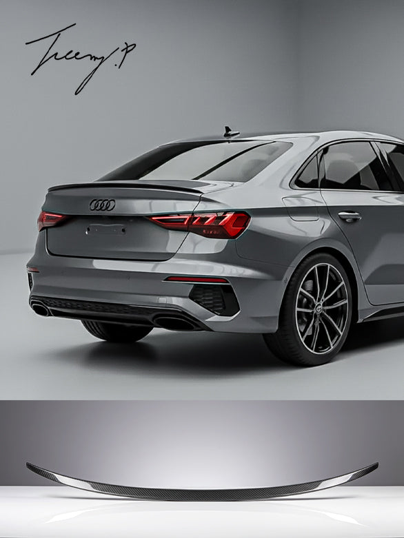 Gloss black S3-style boot lip spoiler for Audi A3 8Y Sedan (2021+).