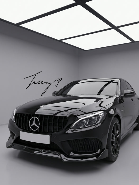 Mercedes C Class W205 gloss black front lip splitter spoiler 2015 to 2018
