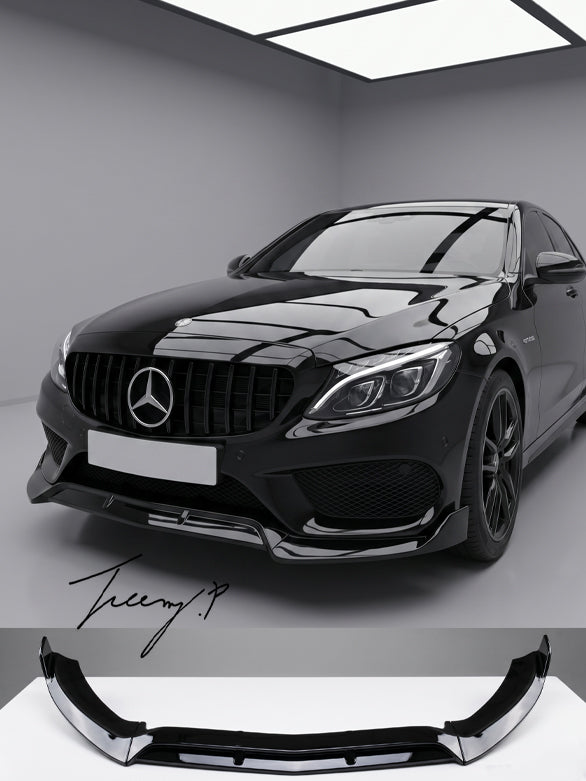 Mercedes C Class W205 gloss black front lip splitter spoiler 2015 to 2018
