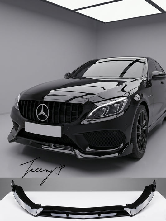 Mercedes C Class W205 gloss black front lip splitter spoiler 2015 to 2018
