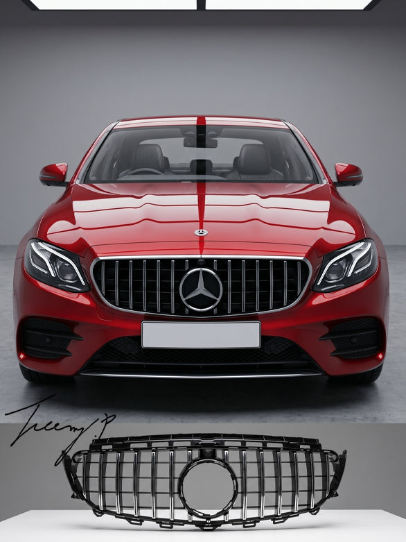 Black chrome GT Panamericana style front grille for Mercedes E Class W213 2016 to 2020
