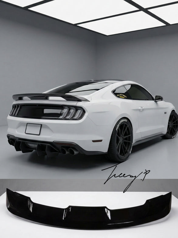 Ford Mustang Shelby GT500 style gloss black rear spoiler wing lip kit for 2015–2023 models
