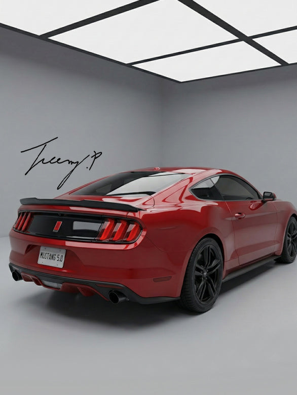 Ford Mustang 2015 to 2021 blade style rear trunk spoiler lip gloss black sleek sporty upgrade for improved style and rear profile
