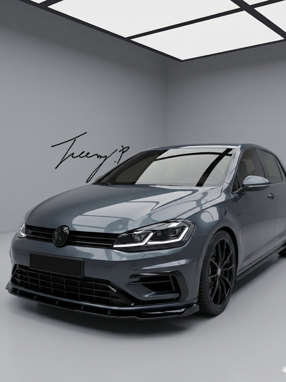 Gloss black front lip splitter for VW Golf MK7 and MK7.5 R Line GTI 2017 to 2020
