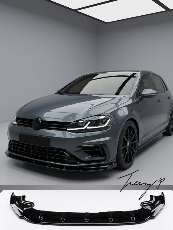 Gloss black front lip splitter for VW Golf MK7 and MK7.5 R Line GTI 2017 to 2020
