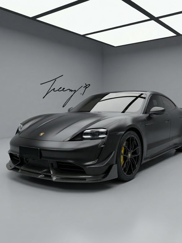 Porsche Taycan Turbo 2019-2021 V style carbon fiber front splitter
