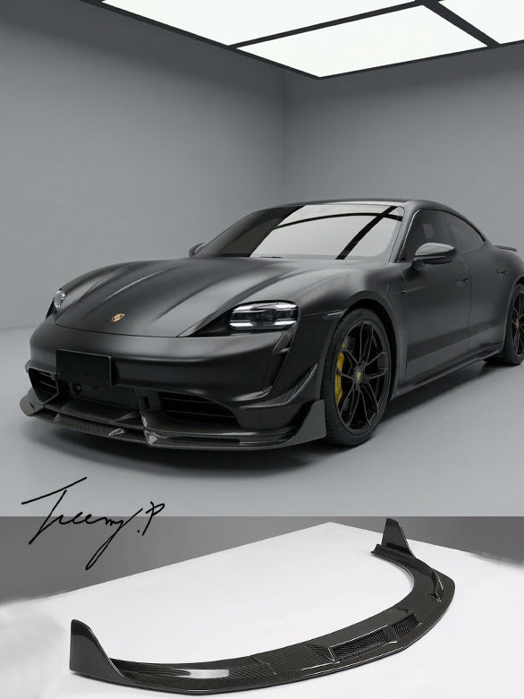 Porsche Taycan Turbo 2019-2021 V style carbon fiber front splitter
