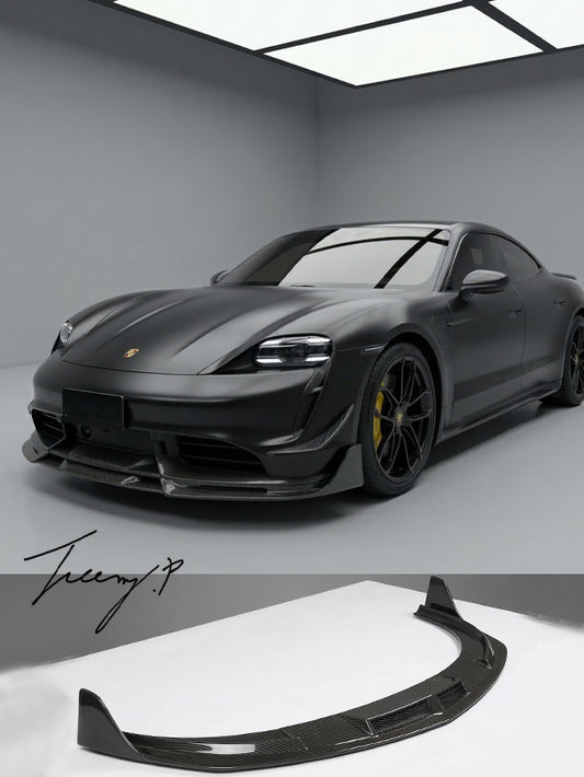 Porsche Taycan Turbo 2019-2021 V style carbon fiber front splitter
