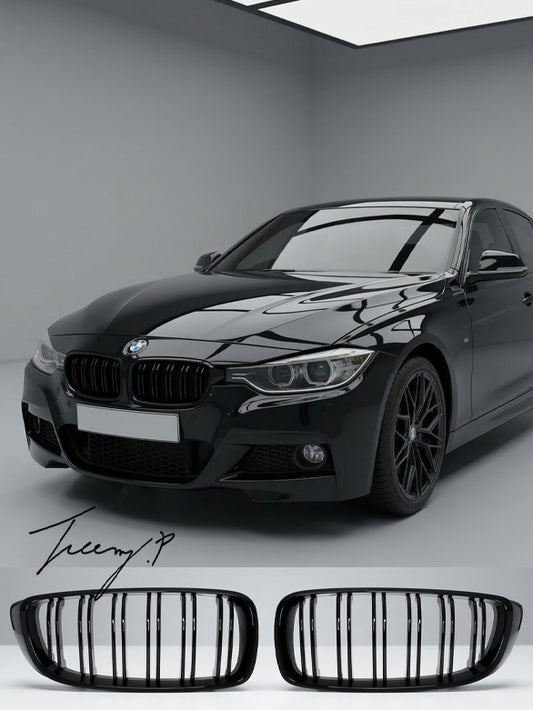 BMW 4 Series F32 F33 F36 2013-2020 M4 style gloss black twin bar kidney grille
