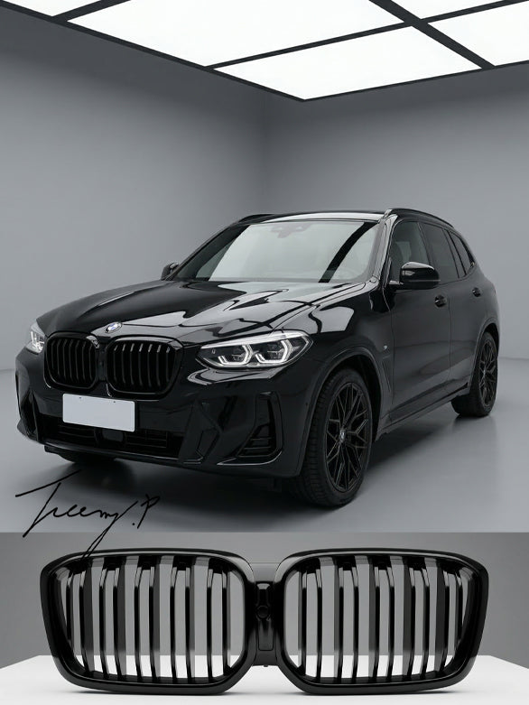 Gloss black dual twin slat front kidney grille for BMW X3 G01 and X4 G02 2023 onwards
