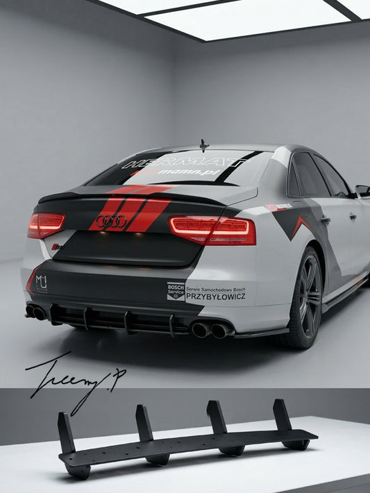 Rear bumper diffuser shark chin splitter spoiler for Audi A8 D4 2010 to 2014

