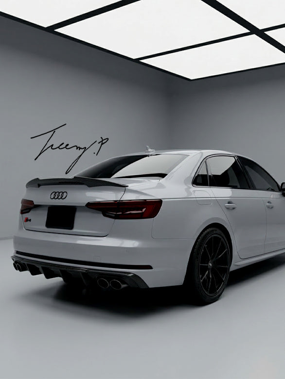 RS style black rear boot roof spoiler wing for Audi S4 B9 2016 to 2023
