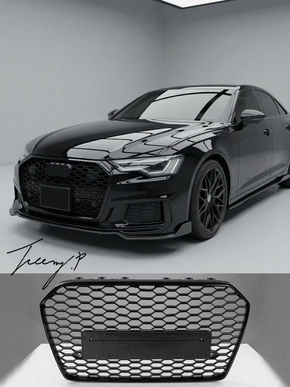 RS6 look gloss black badgeless honeycomb grille for Audi S6 C7 2015 to 2018
