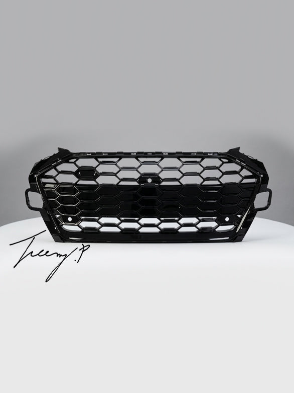 RS style gloss black honeycomb radiator grille for Audi S4 B9 facelift 2019 onwards
