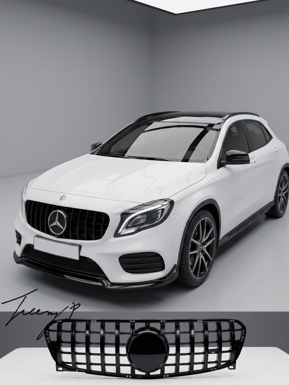 Mercedes GLA X156 Panamericana GT style gloss black front grille bold aggressive front upgrade

