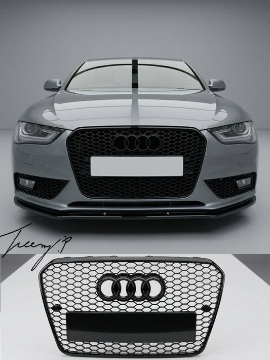Black RS5 style honeycomb mesh badgeless front grille for Audi S5 8T 2013 to 2016
