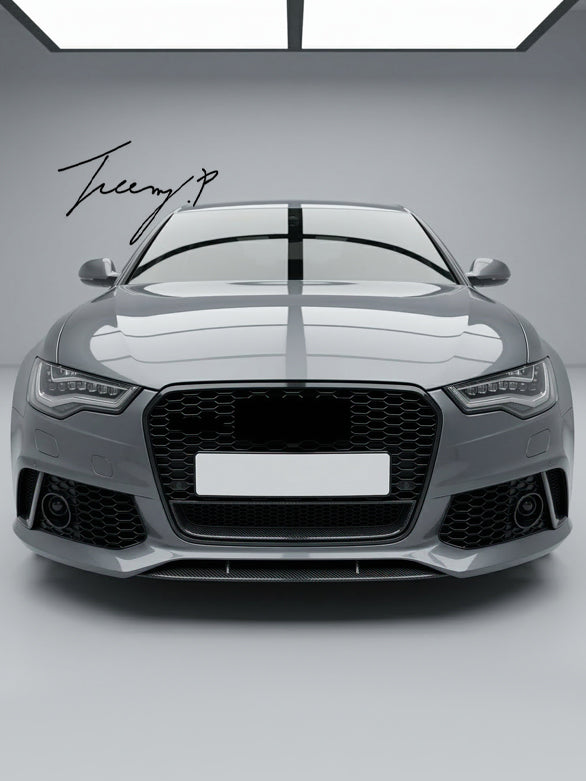 Gloss black RS6 style honeycomb mesh front grille for Audi A6 C7 2011 to 2014
