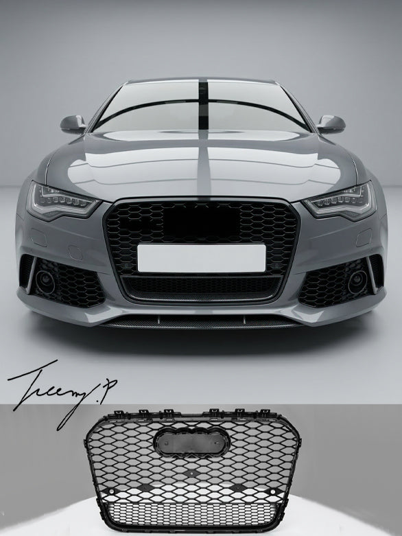 Gloss black RS6 style honeycomb mesh front grille for Audi A6 C7 2011 to 2014
