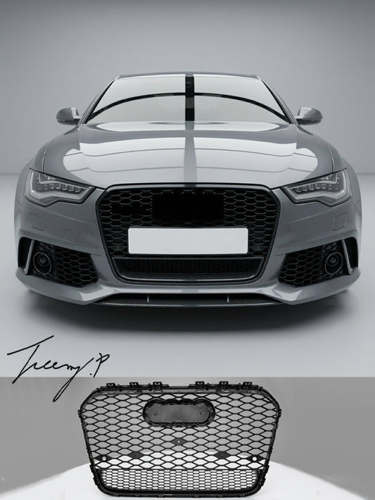 Gloss black RS6 style honeycomb mesh front grille for Audi A6 C7 2011 to 2014
