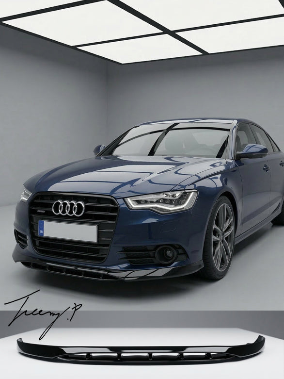 Gloss black front lip spoiler for Audi A6 C7 2011 to 2014
