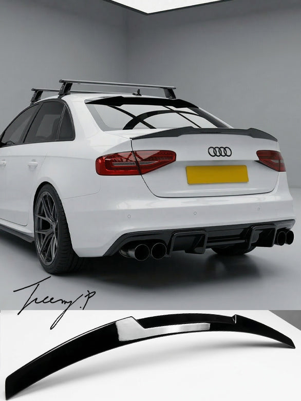 Audi A4 B8 rear trunk boot lip spoiler M4 style gloss black 2012 to 2015
