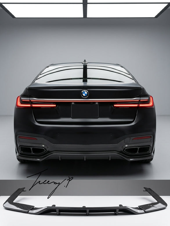 M Performance-style rear diffuser valance installed on a 2019-2022 BMW 7 Series LCI G11 / G12