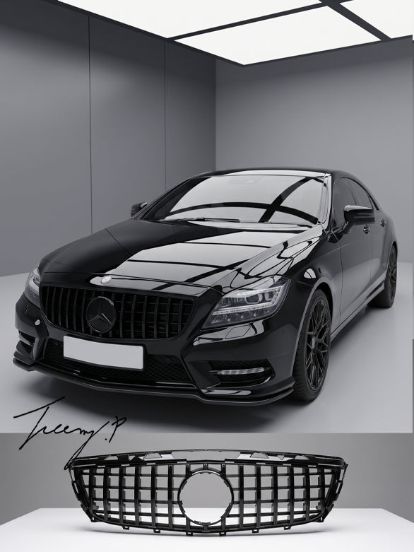 Mercedes CLS Class W218 C218 gloss black Panamericana GT front grille bold aggressive front styling upgrade
