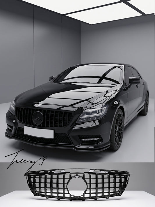 Mercedes CLS Class W218 C218 gloss black Panamericana GT front grille bold aggressive front styling upgrade
