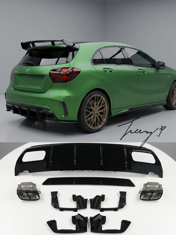 MERCEDES A-CLASS W176 2012 - 2018 AMG A45 LOOK BLACK REAR BUMPER DIFFU ...