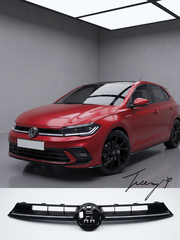 Volkswagen Polo Mk6 Facelift 2021-2025 front gloss black grille with 6000K LED DRL