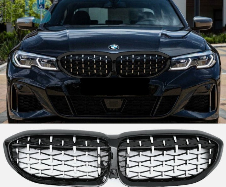 BMW 3 SERIES G20 G21 FRONT KIDNEY GRILLE DIAMOND STYLE BLACK OEM 2019-22