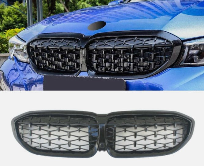 BMW 3 SERIES G20 G21 FRONT KIDNEY GRILLE DIAMOND STYLE BLACK OEM 2019-22