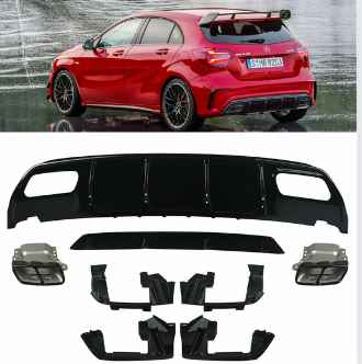 GLOSS BLACK AMG A45 LOOK REAR DIFFUSER TAIL PIPE FOR MERCEDES A CLASS W176 